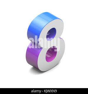 Numero 8. Carattere isometrico con sfumatura blu rosa Foto Stock