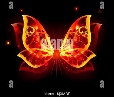 Artistica, fuoco ali di farfalla su uno sfondo nero. fiery ali. Illustrazione Vettoriale