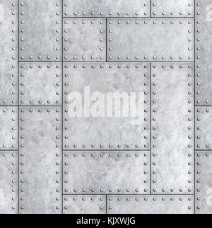Blindate piastre in metallo con rivetti o sfondo texture 3D illustrazione Foto Stock