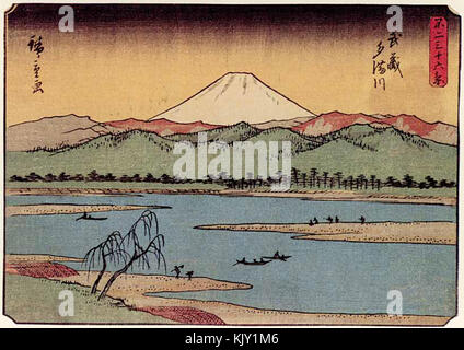Il fiume Tama in Musashi provincia (Hiroshige, 1852) Foto Stock
