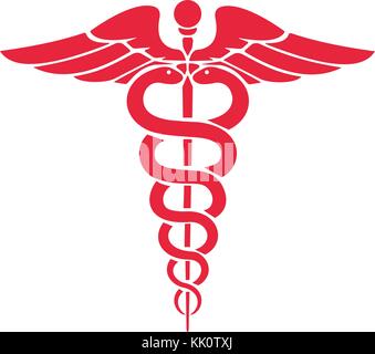 Una illustrazione del caduceo simbolo di due serpenti intrecciati tra loro attorno ad un asta alato. Associato con la guarigione e la medicina. Illustrazione Vettoriale