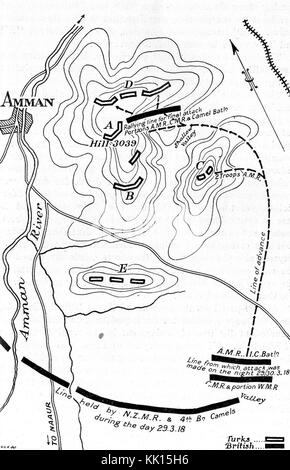 Mappa raffigurante movimenti di truppe durante la prima battaglia di Amman Foto Stock