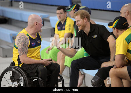 Regno Unito il principe Harry del Galles si incontra con gli atleti in competizione nella invictus giochi al Toronto pan am centro sportivo settembre 22, 2017 a Toronto in Canada. Il invictus giochi è un international paralympic-style evento per feriti o malati il personale militare e i veterani. (Foto di daniele luksan via planetpix) Foto Stock