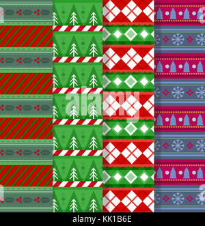 Set di carino multicolor Natale o Capodanno seamless patterns per la progettazione. Illustrazione Vettoriale, sfondi, modelli. Foto Stock