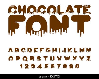 Font di cioccolato. dolcezza alfabeto. liquido lettering dolce viscoso segno abc Illustrazione Vettoriale