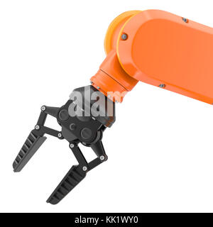 Robot industriale braccio isolato su bianco. 3d illustrazione Foto Stock