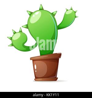 Pot, verde cactus - cartoon illustrazione. Illustrazione Vettoriale