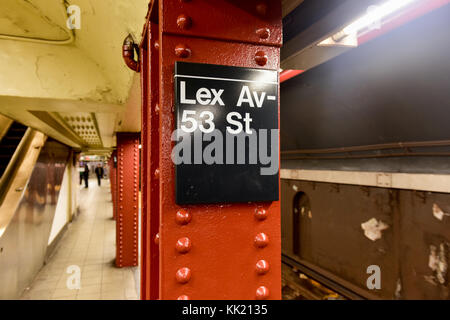 New York City - gennaio 24, 2016: Lexington Avenue e la 53rd Street Stazione della metropolitana. Foto Stock