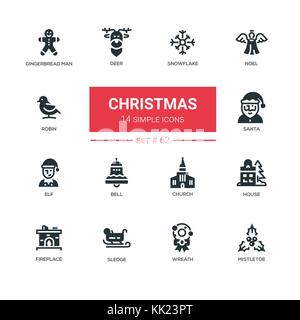 Stagione di vacanze di natale - linea design set di icone Illustrazione Vettoriale