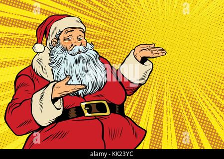 Santa Claus spazio copia modello. arte pop retrò illustrazione vettoriale Illustrazione Vettoriale