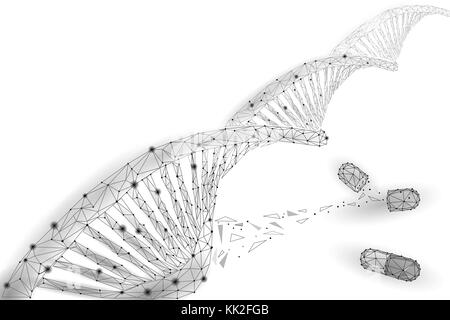 La terapia genica dna 3d molecola chimica di struttura bassa poli. triangolo poligonale punto linea cellula sana parte. innovazione medicina ingegneria del genoma illustrazione vettoriale futuro della tecnologia aziendale Illustrazione Vettoriale