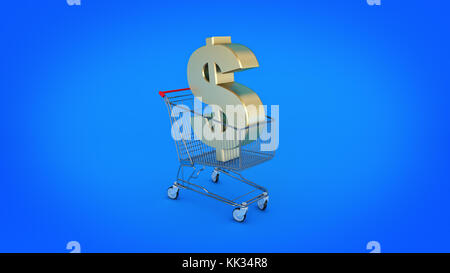Dollar denaro carrello concetto. Il rendering 3D Foto Stock