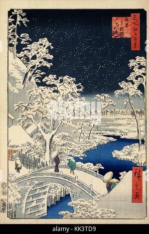 Hiroshige, tamburo ponte di Meguro e Sunset Hill, 1857 Foto Stock