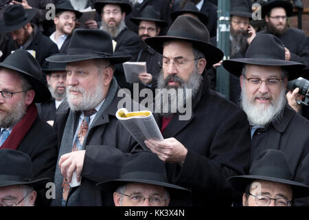 Un gruppo di Chabad Lubavitch rabbini rappresentano per l annuale foto di gruppo in occasione della riunione di emissari in Crown Heights, Brooklyn, New York. Foto Stock