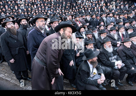 Un grande gruppo di Chabad Lubavitch rabbini rappresentano per l annuale foto di gruppo in occasione della riunione di emissari in Crown Heights, Brooklyn, New York. Foto Stock