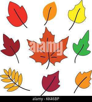Foglie di autunno set, isolati su sfondo bianco. semplice cartoon Illustrazione Vettoriale