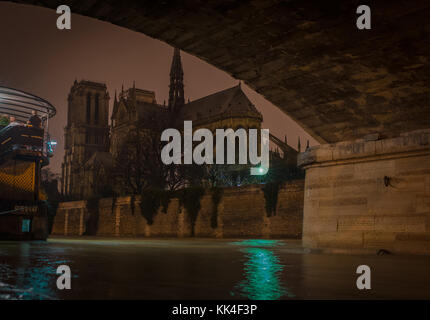 I ponti di Parigi - 01/01/2013 - - Notre-dame de Paris, nelle prime ore del mattino, poiché l'allagato rive della Senna. sotto il ponte del palazzo arcivescovile - sylvain leser / le pictorium Foto Stock