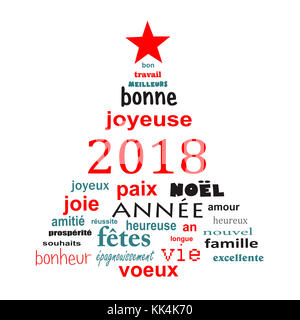 2018 Anno nuovo parola francese cloud biglietto di auguri a forma di albero di natale Foto Stock