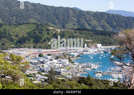 La vista aerea di Picton resort town (Nuova Zelanda). Foto Stock