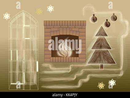 Nuovo anno di vacanza in una casa accogliente Illustrazione Vettoriale