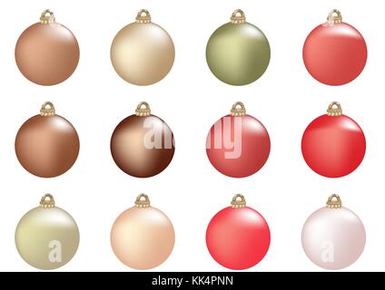 Set di palle di Natale isolato su bianco Illustrazione Vettoriale