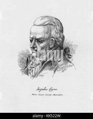 Un'incisione tratta da un ritratto di Stephen Crane, fu delegato al Congresso continentale dal 1774 al 1776, si oppose alla separazione dalla Gran Bretagna e fu sostituito nel 1776 insieme al resto dei delegati del New Jersey, nel 1887. Dalla New York Public Library. Foto Stock