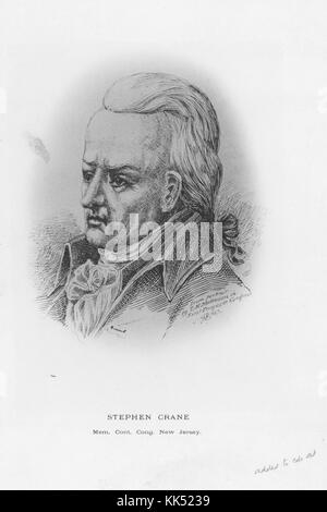 Un'incisione da un ritratto di Stephen Crane, fu delegato al Congresso continentale dal 1774 al 1776, si oppose alla separazione dalla Gran Bretagna e fu sostituito nel 1776 insieme al resto dei delegati del New Jersey, nel 1800. Dalla Biblioteca pubblica di New York. Foto Stock