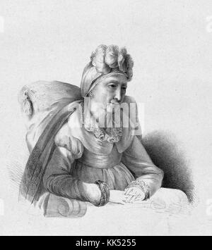 Ritratto inciso di Letizia Ramolino, madre di Napoleone Bonaparte, seduta, dalla principessa Carlotta Bonaparte, figlia di Giuseppe Bonaparte, fratello maggiore dell'imperatore Napoleone i, 1835 anni. Dalla New York Public Library. Foto Stock