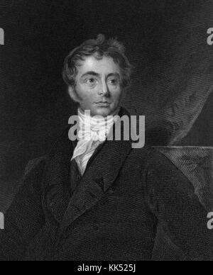 Ritratto inciso di Robert Southey, poeta inglese della scuola romantica, uno dei cosiddetti 'Poeti Lago', e poeta Laureate per 30 anni dal 1813 alla sua morte nel 1843, 1800. Dalla Biblioteca pubblica di New York. Foto Stock