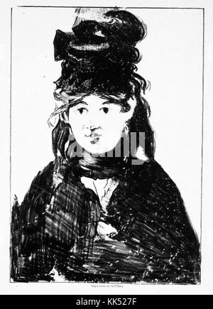 Una litografia da un ritratto di Berthe Morisot, lei era un pittore francese che è stato un membro del gruppo di artisti che è venuto a essere conosciuta come gli impressionisti, il dipinto originale ritratto è stato fatto da Edouard Manet che successivamente hanno prodotto questa litografia, Morisot era sposata a Manet al fratello, 1871. Dalla Biblioteca Pubblica di New York. Foto Stock