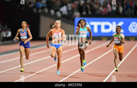 Dafne Schippers (NED, Gold), Marie-Josée Ta Lou (CIV, Silver), Shaunae Miller-Uibo (BAH, Bronze). 200 donne . Campionato del mondo IAAF Londra 2017 Foto Stock