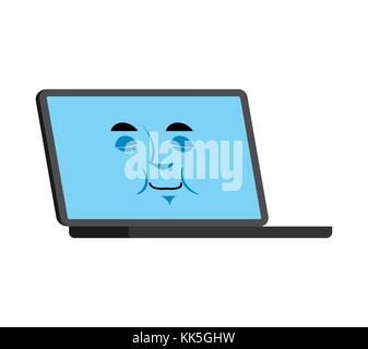 Laptop a pelo faccia emoji avatar. Il computer è caduto addormentato emozioni. pc drop off. illustrazione vettoriale Illustrazione Vettoriale