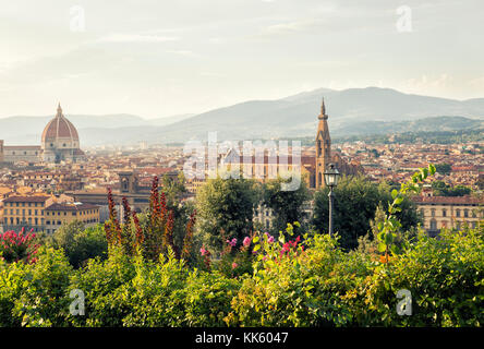 Firenze, ITALIA - 11 luglio 2017: Vista del giardino e della città di firenze da Piazza Michelangelo, in julyl 11, 2017 a Firenze, Italia Foto Stock