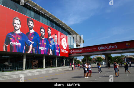 Vista dell'esterno del Camp Nou stadium di Barcellona, Spagna Foto Stock