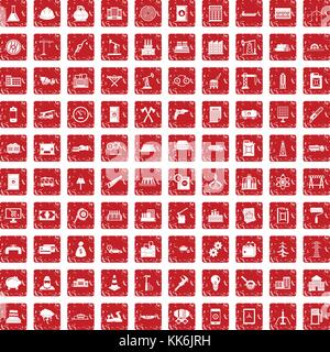 Impianto 100 set di icone grunge red Illustrazione Vettoriale