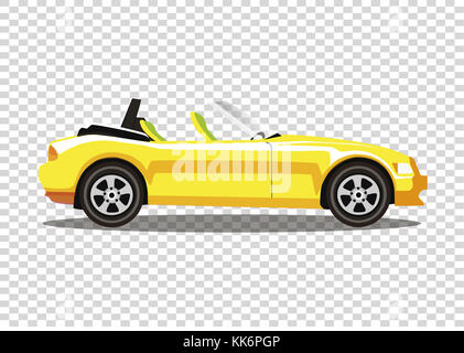 Giallo moderno colorato cartoon cabriolet auto isolato su sfondo trasparente. Auto Sportive senza tetto di illustrazione vettoriale. Clip Art. Foto Stock