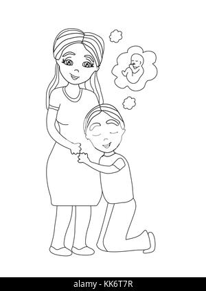 L'uomo abbraccia una donna in stato di gravidanza Illustrazione Vettoriale