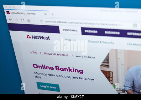 LONDON, Regno Unito - 22 NOVEMBRE 2017: la homepage di Online Banking area sulla Natwest Bank sito web, il 22 22 novembre 2017. Foto Stock