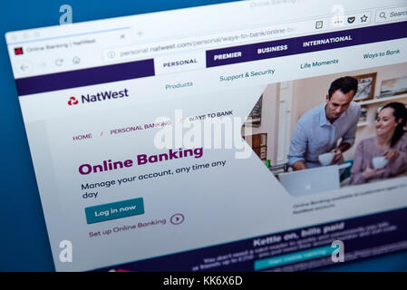 LONDON, Regno Unito - 22 NOVEMBRE 2017: la homepage di Online Banking area sulla Natwest Bank sito web, il 22 22 novembre 2017. Foto Stock