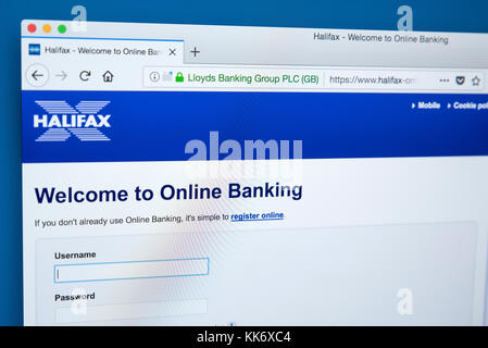 LONDON, Regno Unito - 22 NOVEMBRE 2017: la homepage di Online Banking area a Halifax bank sito web, il 22 22 novembre 2017. Foto Stock