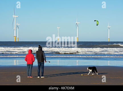 Per centrali eoliche offshore a Redcar, North Yorkshire, Inghilterra, Regno Unito Foto Stock