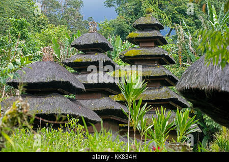 Multi-tiered meru torri a pura luhur batukaru, tempio indù di tabanan sul versante sud del monte batukaru, vulcano sull'Isola Bali, Indonesia Foto Stock