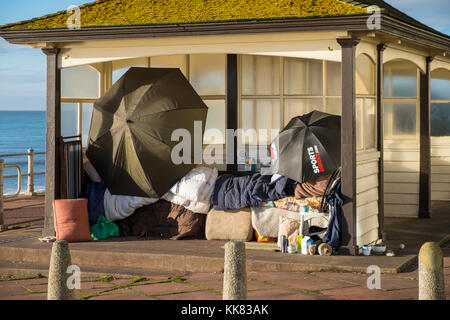 Il fenomeno dei senzatetto in Hastings, East Sussex, Regno Unito Foto Stock