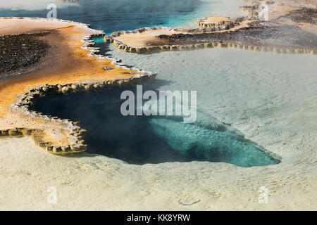 Doppietto piscina caratteristica termica nella Upper Geyser Basin, il parco nazionale di Yellowstone Foto Stock