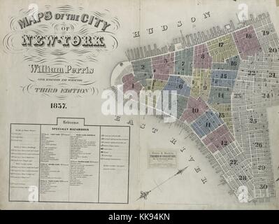 Incisi immagine mappa da un atlante con didascalia originale lettura "Volume 1 Indice mappa", la città di New York, New York, 1859. Dalla Biblioteca Pubblica di New York. Foto Stock