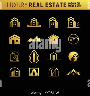 Illustrazione grafica vettoriale del Mega Pack del logo immobiliare di lusso Illustrazione Vettoriale
