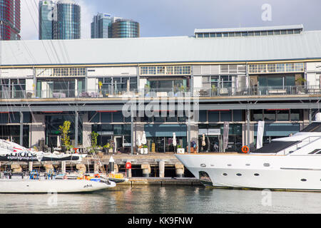 Jones Bay Wharf in Pyrmont Sydney , ristrutturate wharf Casa per le piccole imprese e le caffetterie e i ristoranti di Sydney, Australia Foto Stock