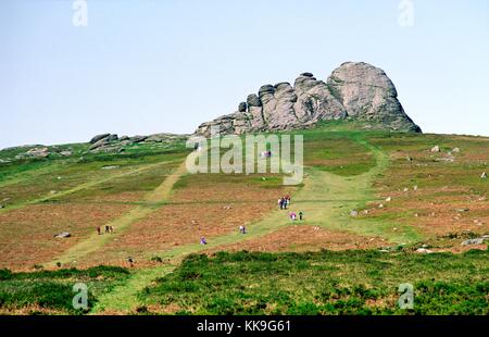 Parco Nazionale di Dartmoor, Devon, Southwest England, Regno Unito. Haytor Rocks granito tor sperone di roccia. Foto Stock