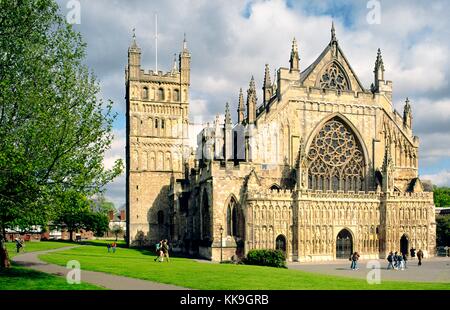 La Cattedrale di Exeter esterno nella contea del Devon, Southwest England. Foto Stock