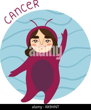 Carino segno zodiacale - cancro. illustrazione vettoriale. Illustrazione Vettoriale